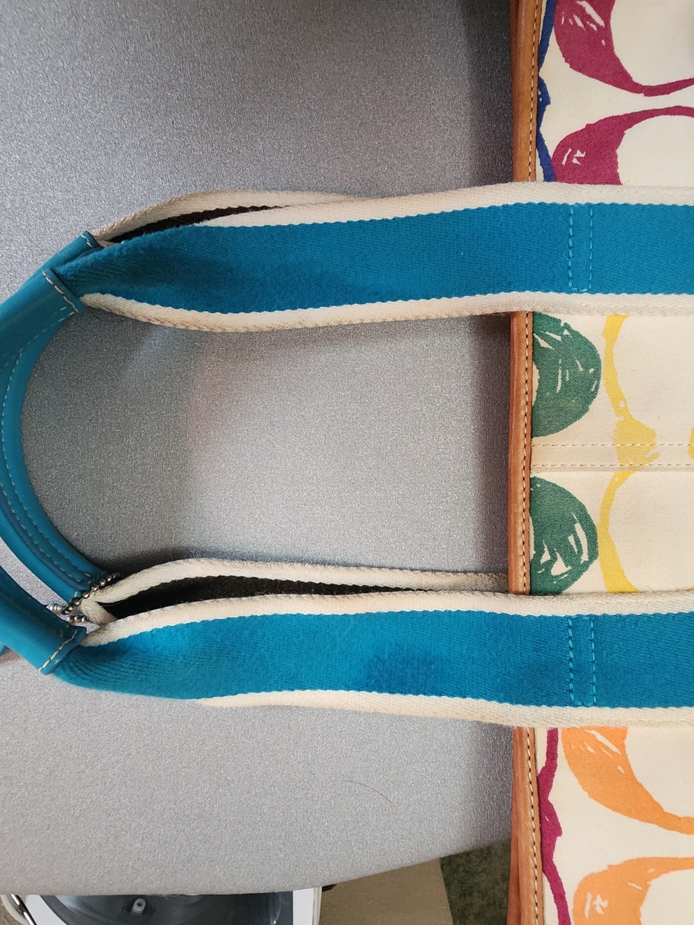 Coach Multicolor Canvas Tote with Turquoise Trim - Picture 6 of 11